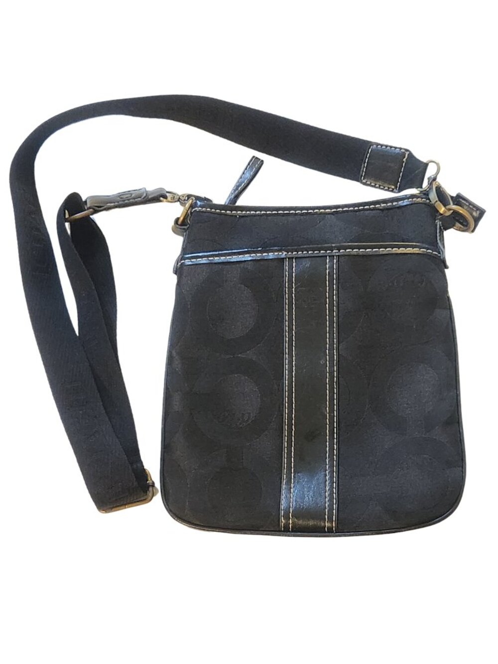 Coach Black Signature Jacquard Crossbody Messenger Bag 9.5x8